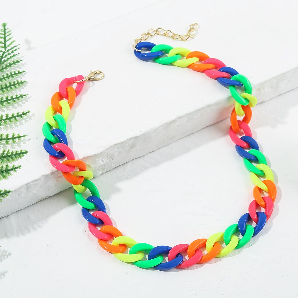 Vintage Bunte Kette Choker Halskette für Damen Statement Goldfarbe Acryl Kette Dickes Halsband Mode Halskette Schmuck Geschenke
