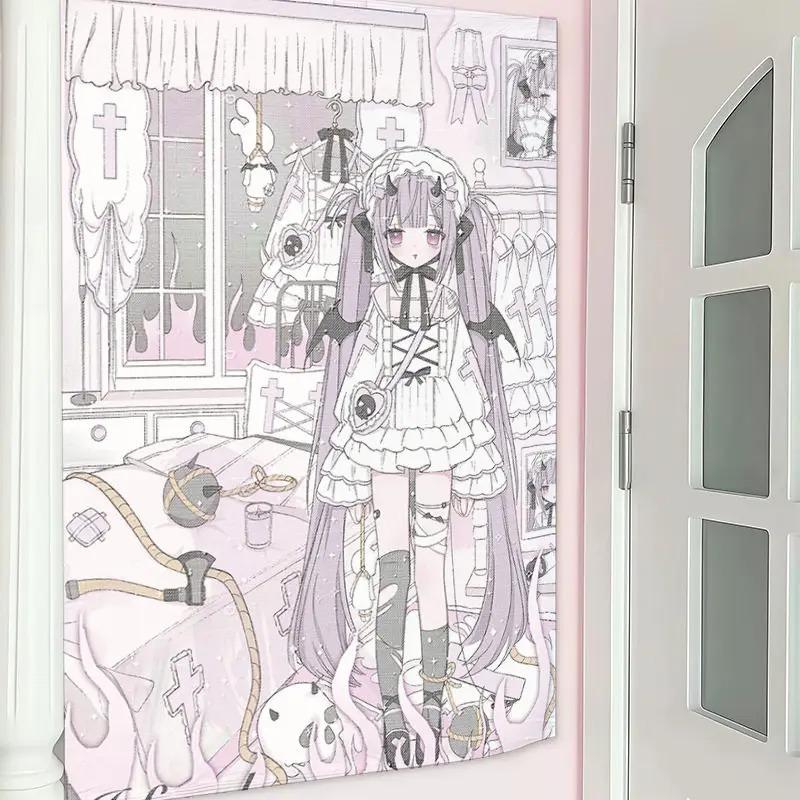 Kawaii Piano  Melody Maid Anime Tapestry Cute Lolita Girls Print Wall Hanging for Teen Girl Bedroom Dorm Door Decor