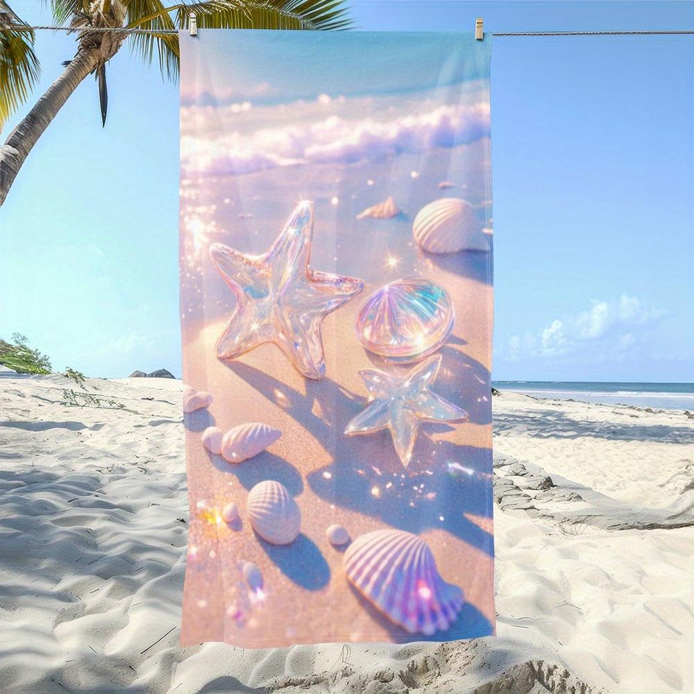 

Sparkling Starfish and Seashell Beach Towel,Shiny Ocean Theme Quick-Dry Sand-Free Microfiber Bath Towel for Summer Pool Vacation W40*H60(CM)