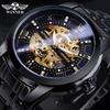 WINNER Orologi Meccanici Classici Lusso Quadrante con Diamanti Scheletro Nero Oro Automatico Orologio da Uomo Cinturino in Acciaio Inossidabile Orologio da Polso