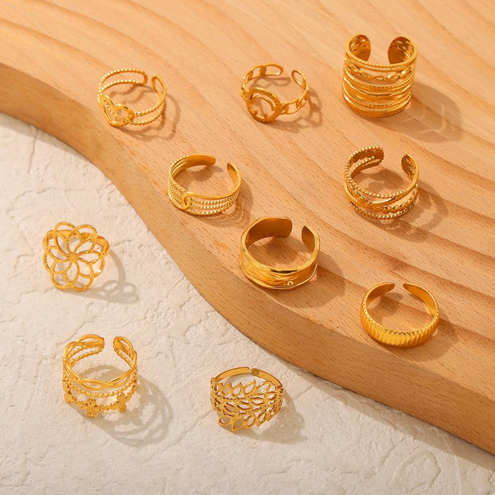 Fashion Commuting Simple Geometric Jewelry Hollow Multi-layer Texture Splicing Design Sense Index Finger Ring Titanium Steel Open Ring