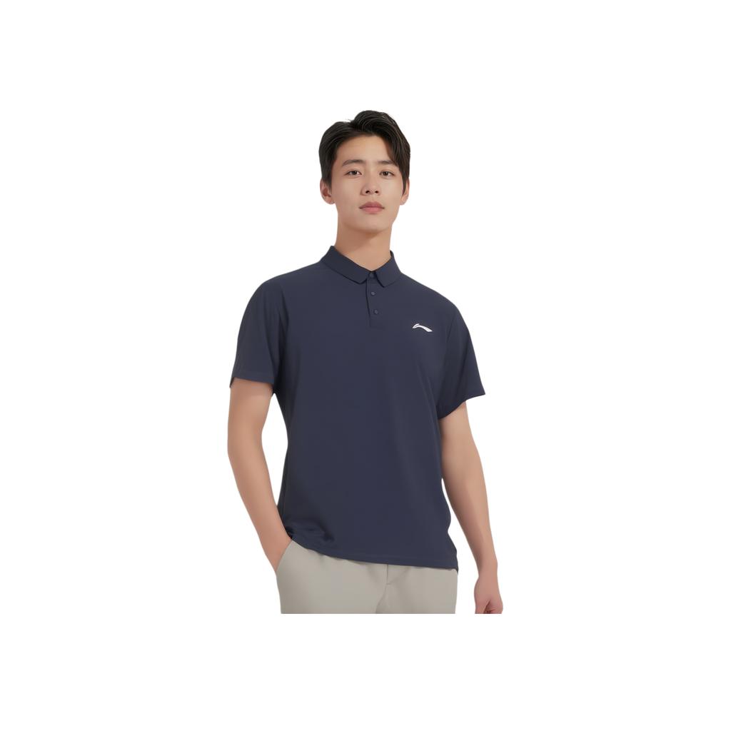 Li-Ning Atmungsaktives einfarbiges Logo Kurzarm-Poloshirt Herren Tops Tintenblau APLV039-9