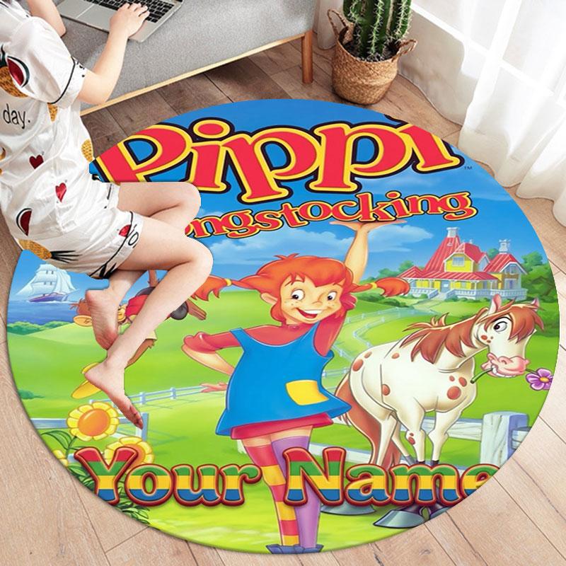 Pippi Longstocking Custom Name Round Area Rug,Carpet Rug for Living Room Bedroom Sofa Playroom Decor,Non-slip Floor Mat