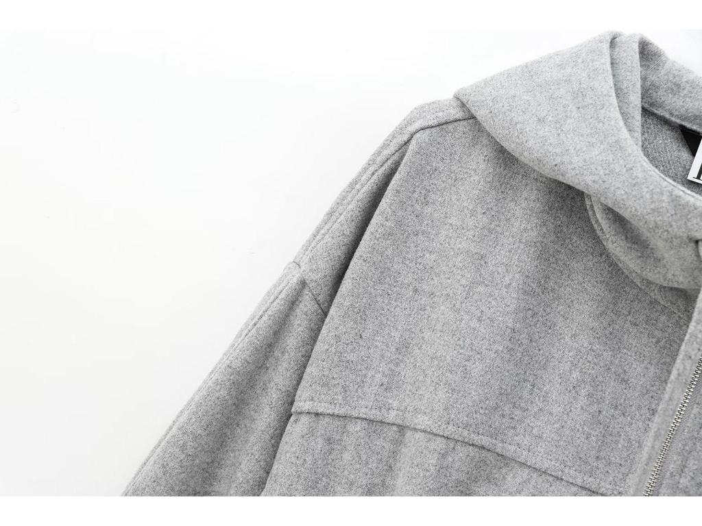 ZA Women's Spring 2025 Wool Blend Hooded Jacket & Straight Leg Pants Set