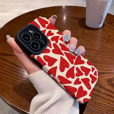 Coque de téléphone Cœur d'Amour Rouge Irrégulier Pour iPhone 14 13 15 11 12 Mini Pro Max 7 8 Plus SE X XR XS Silicone Cuir Housse Antichoc