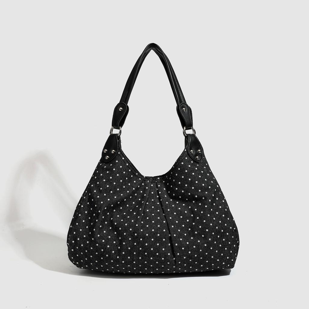 Retro Literature And Art Polka Dot College Style Tote Bag Women'S Fashion Versatile Large-Capacity Shoulder Bag