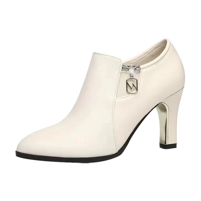 Korean version of small man, deep-mouth high-heeled shoes, thick-heeled single shoes, professional waterproof table, thick sole, not tired feet, tempe