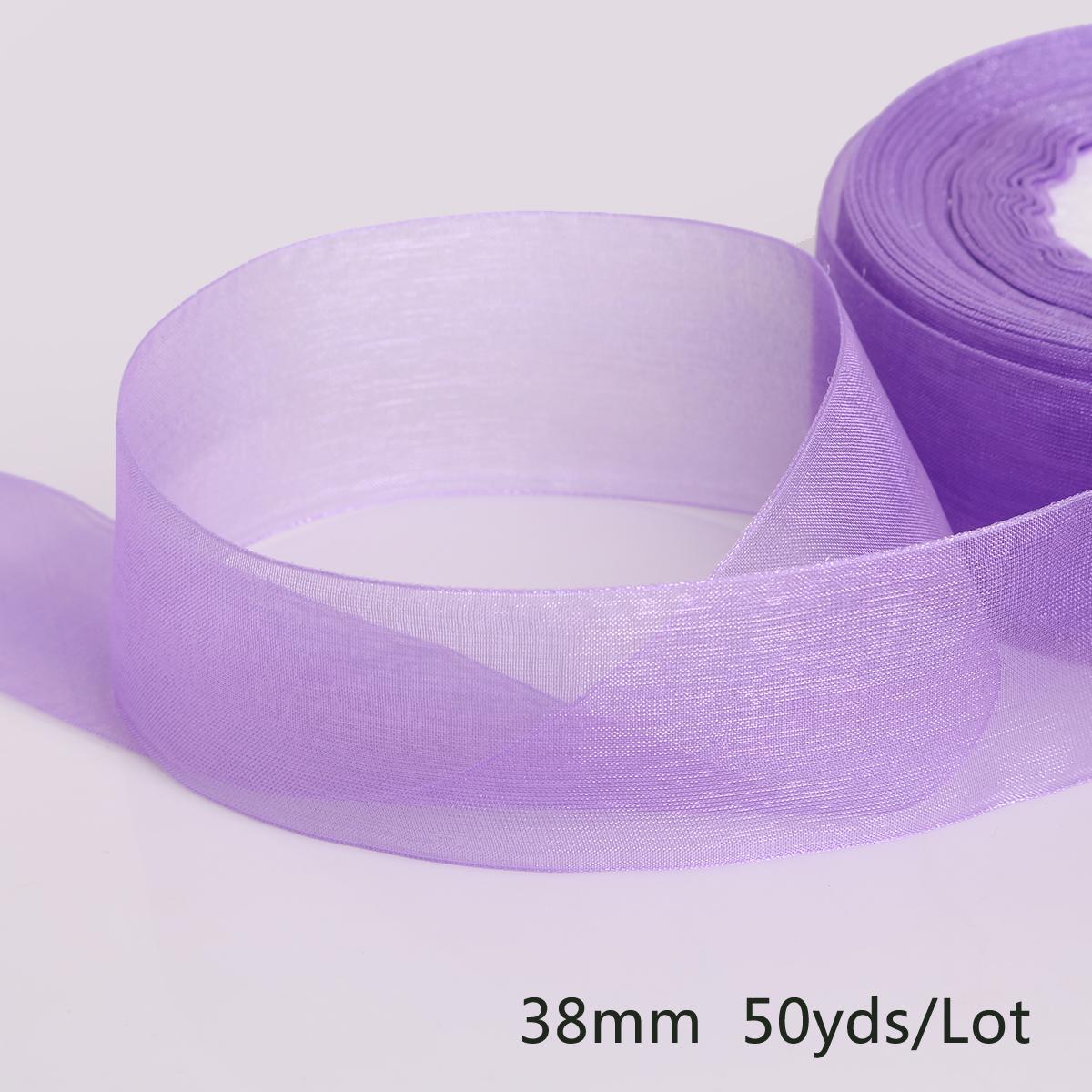 

50 ярдов/рулон, лента из ткани органзы, подарочная упаковка 38 мм для украшения вечеринки, свадьбы своими руками светло-фиолетовый