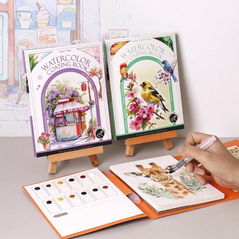 Beginner Friendly Watercolor Coloring Book Features Sketched Designs Blank Pages and Palette Perfect for Creativity