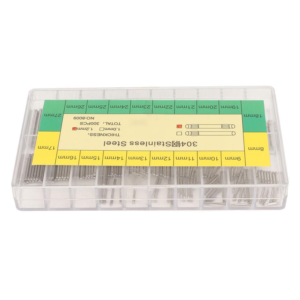 300Pcs 1.2mm Watch Band Spring Bar Link Pins Stainless Steel Double End Watch Band Link Cotter Pins with Storage Box