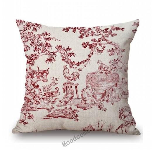 

French Toile De Jouy Delft Blue Flamingo Bird Tiger Royal Court Pattern Елегантний декоративний диван Наволочка Чохол для подушки 450mm*450mm
