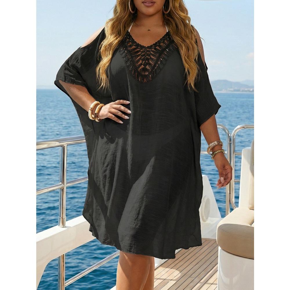 Robe de plage sexy sans manches, dénudée dans le dos, à crochet, pour femme grande taille, avec un haut ample style surchemise et une robe longue.