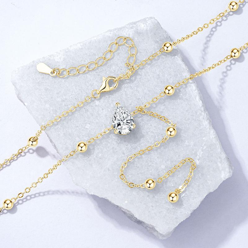 Chokers Necklaces 14K Gold Filled 2.0ct Pear Moissanite Necklace  Chain-Style Tassel Design Y Design Pendant Necklace