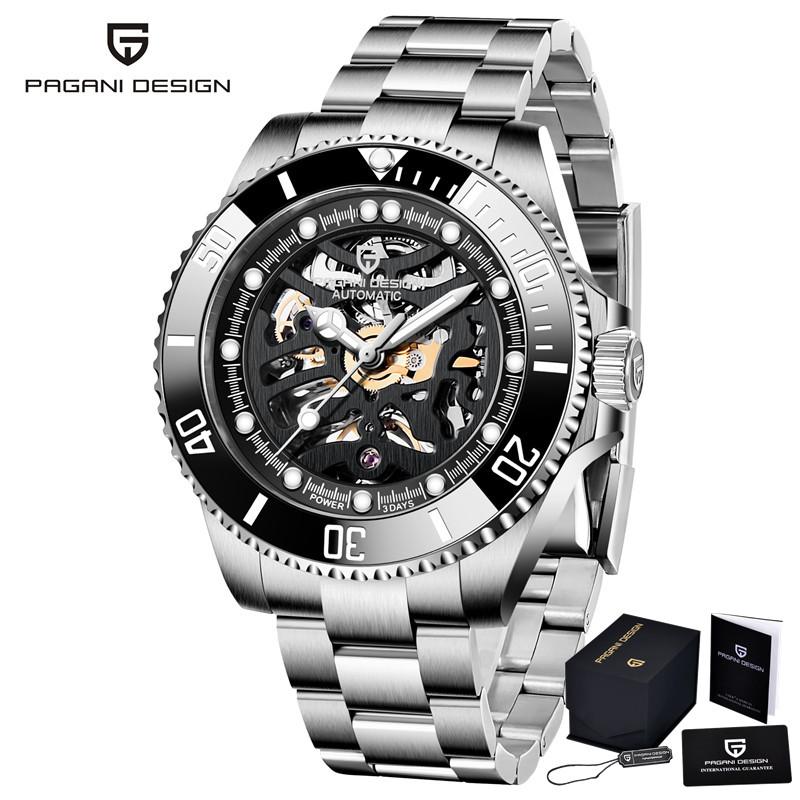 Pagani Design Automatic Mechanical Male Wristwatch Sapphire Glass Top Brand Luxury Black Stainless Steel Skeleton Men Watch 1659