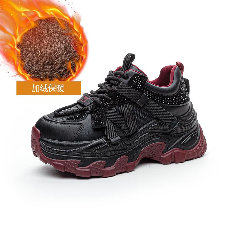 Internet celebrity dad shoes women's 2025 autumn and winter new thick-soled inner height increase casual versatile color matching rhinestone sports