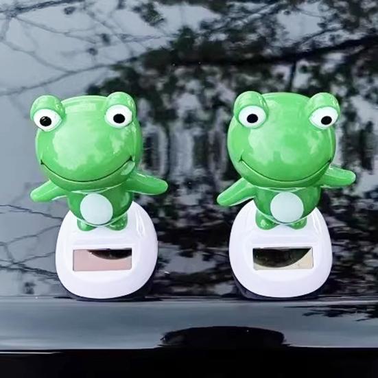 Bobble Head Green Frog Decoration Solar Powered Shaking Head Frog Car Dashboard Ornament Educational Cartoon Animal Toy