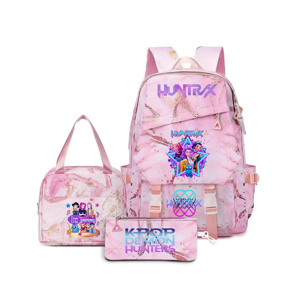 K-Pop Demon Hunter Girl Group Backpack Demon Boy Group Cartoon Anime Lunch Bag Pencil Case Three-Piece Set