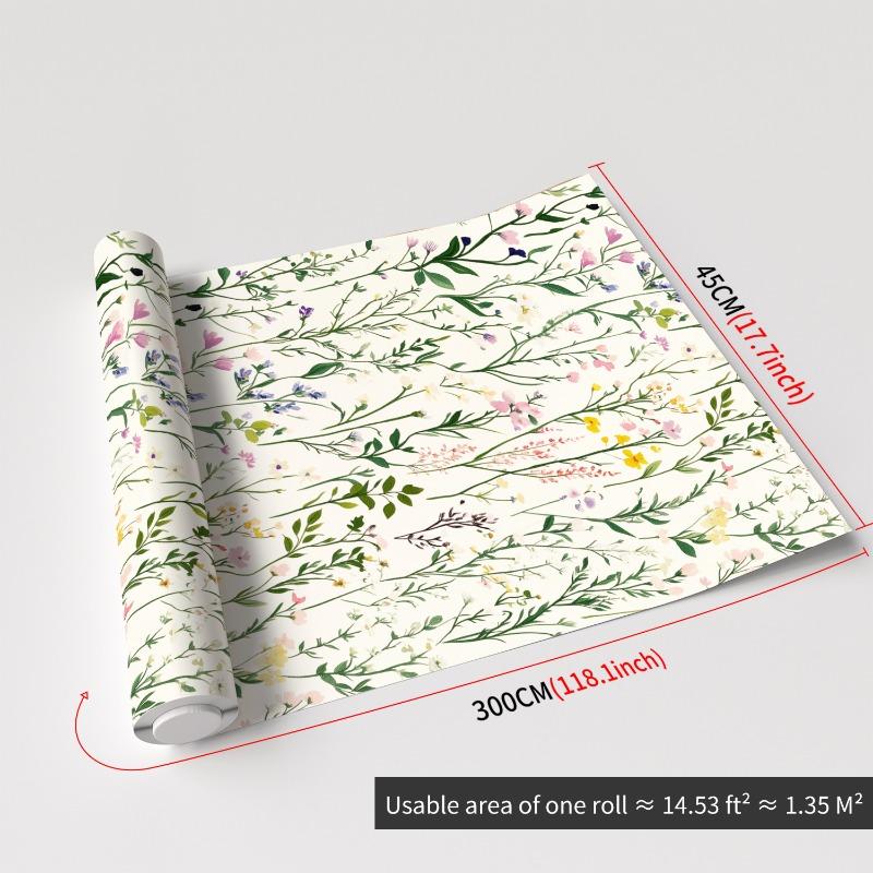 

300x45cm Nordic Floral Self Adhesive Wallpaper Waterproof Matte PVC Wall Decal for Kitchen Living Room Cabinet Renovation (as the picture,300x45cm)