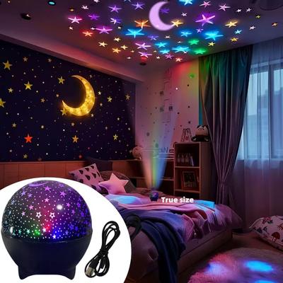 Sternenhimmel LED Nachtlicht: Siebenfarbige Mond- und Sternprojektion für Kinderzimmer