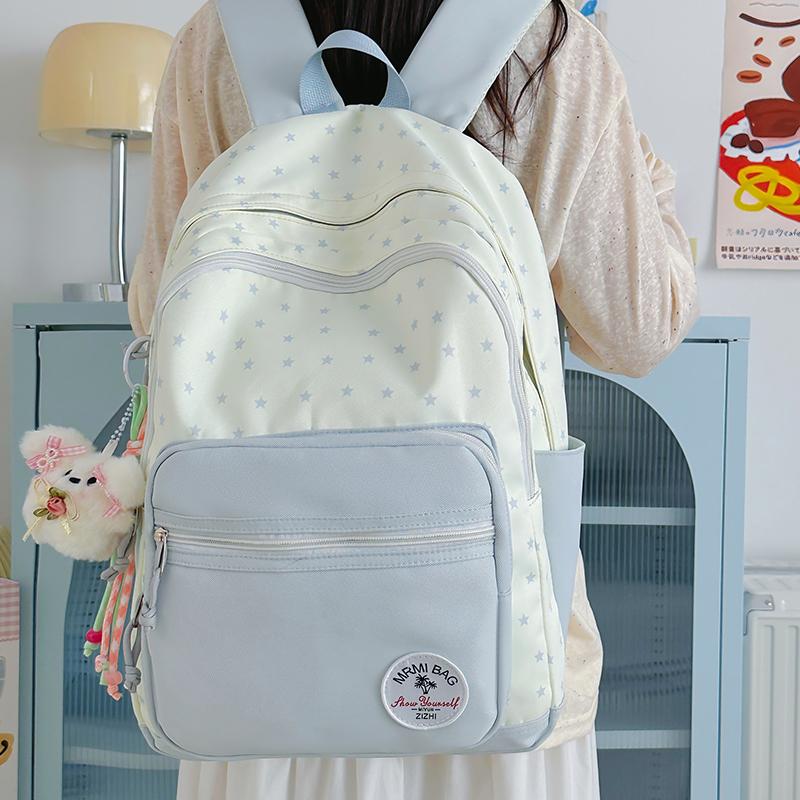 Student Schoolbag Women's Large Capacity Star Printed Backpack Colorblock Travel Backpack