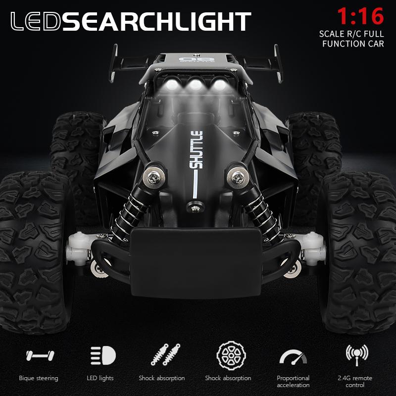 ZWN 1:16 2.4Gh Model RC Car With LED Lights 2WD Off-road Remote Control Climbing Vehicle Outdoor Cars Toys for Boys Girls Gifts
