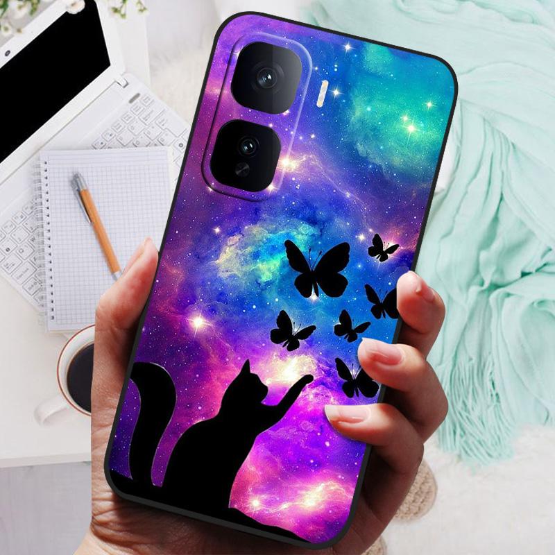 For VIVO IQOO Neo 10 Pro Case Black Cover Flowers Silicone Soft Back Cases For vivo iQOO Neo 10 Neo10 5G Phone Case 10Pro Bumper