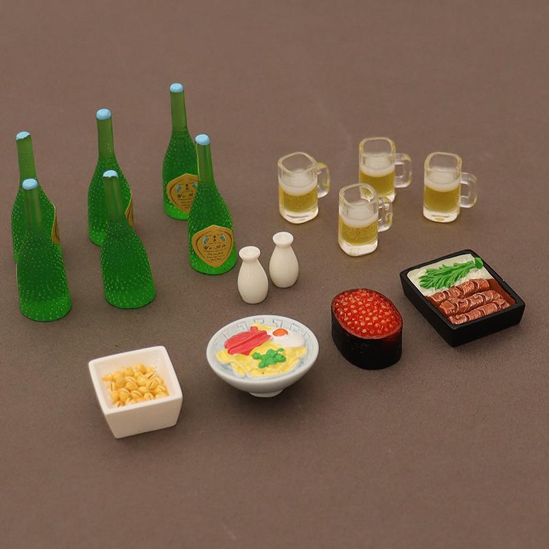 7PCS/set Doll House Accessories 1:12 Dollhouse Miniature Eel Rice Caviar Sake Lamian Noodles Kitchen Model Decor Toy
