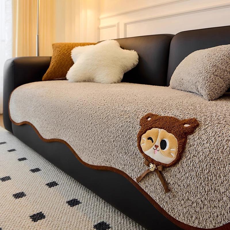 New Special-Shaped Leather Sofa Cushion Cartoon All-Season Non-Slip High-End Chenille Anti-Cat Scratch Seat Cushion Cover