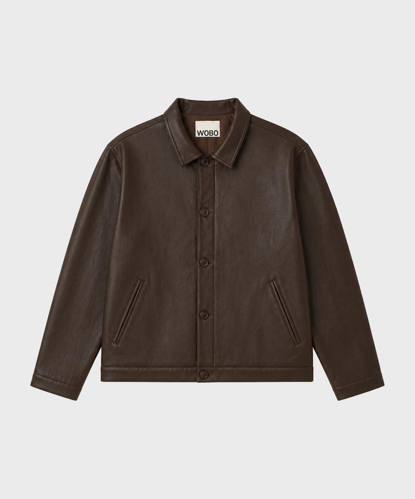 WORK ON BODY OFF Epure Regular Fit Button Leather Jacket [Brown]