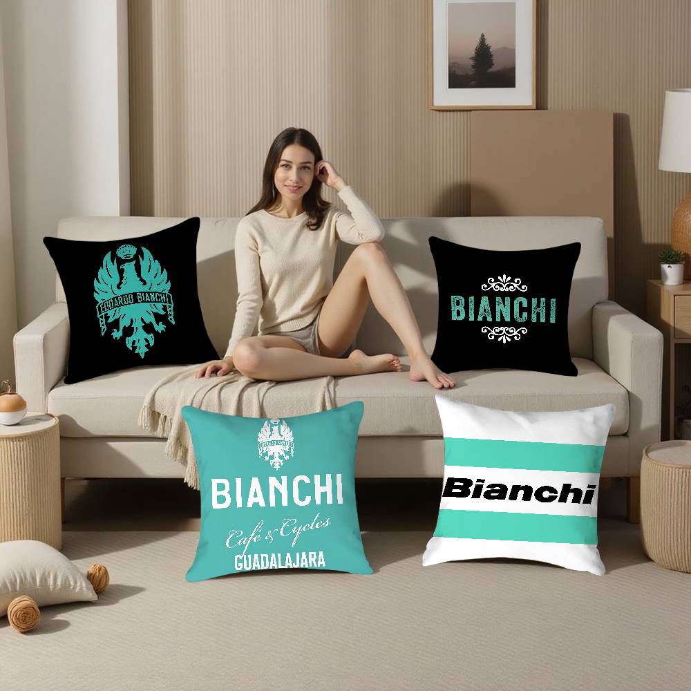Luxury B-Bianchi Logo Pillow Case Sofa Living Room Bedroom Double-Sided Printing Square Cushion Nap Time Pillow Case