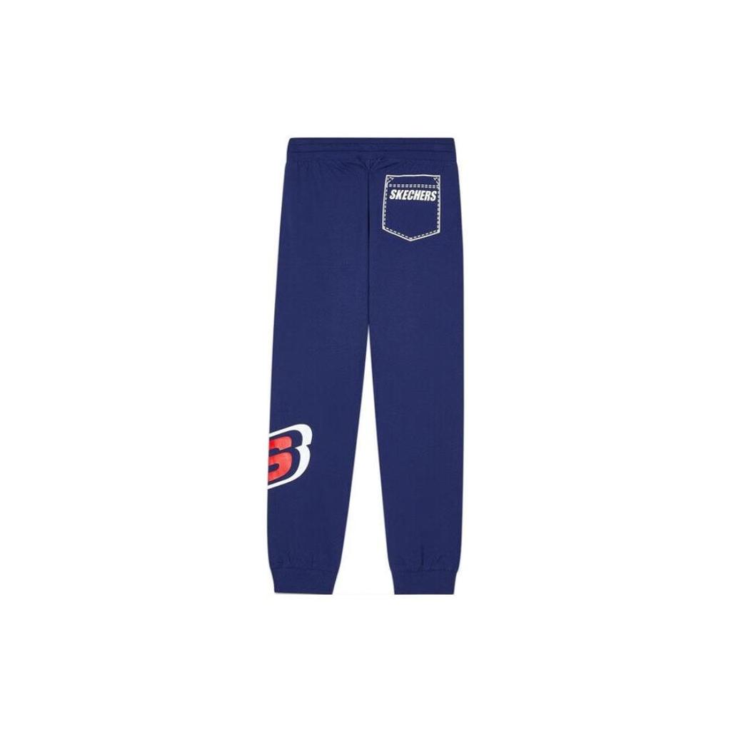 Skechers Kids Knitted Sports Pants Solid Color Logo Mid Rise Tapered Kids pants Midnight-Blue L221B129-007D