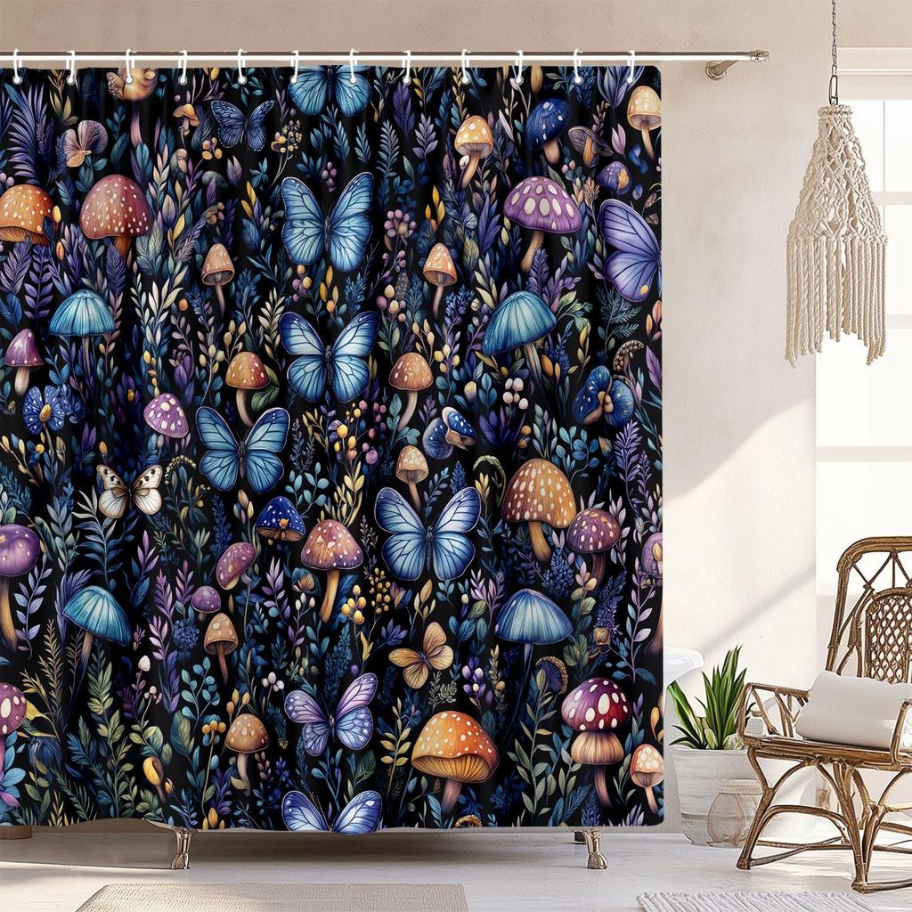 Vintage Boho Shower Curtain Black and Gold Floral Bathroom Aesthetic Decorative, Funny Rustic Bee Daisy Flowers Witchy Eclecti