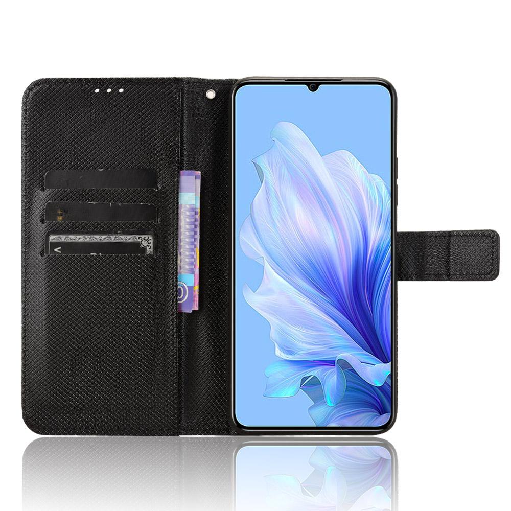 

For Oukitel C50 Case PU Leather Diamond Texture Wallet Phone Cover Black