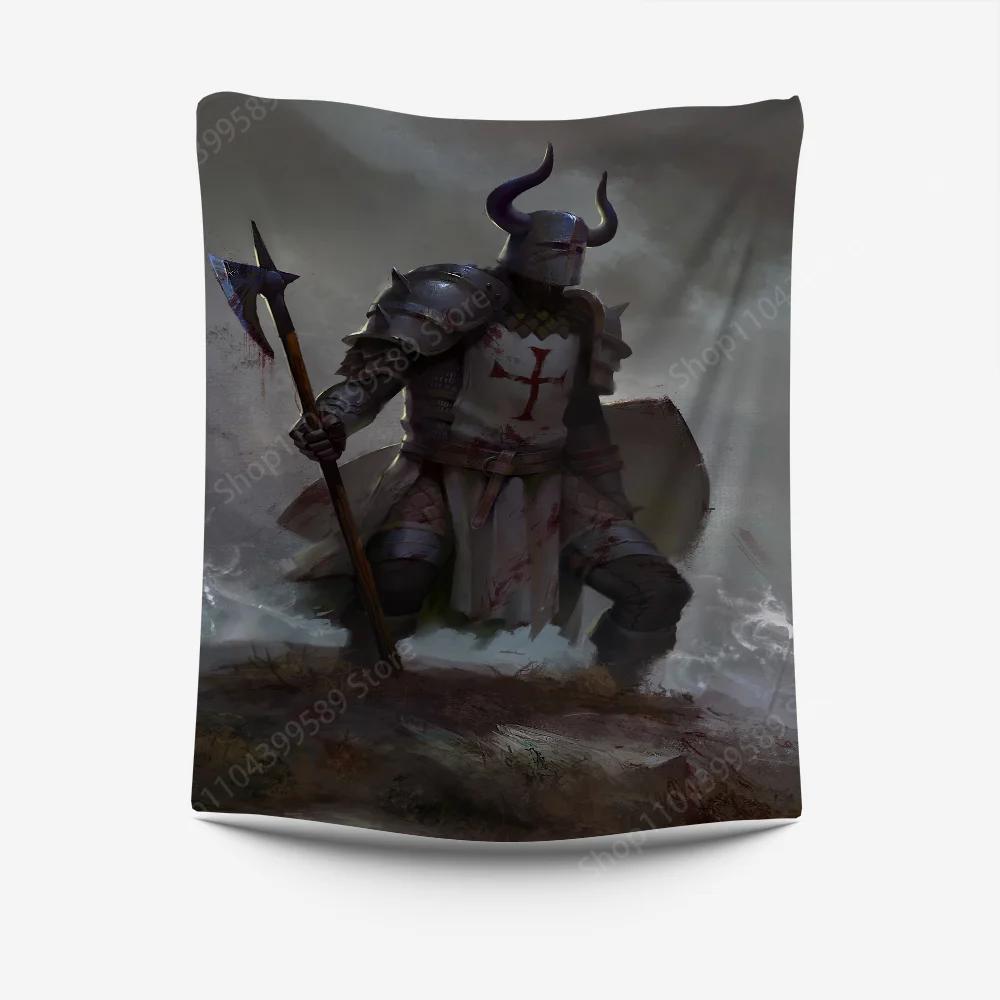 Medieval Knight Tapestry Crusader Warrior Design Perfect for Historical Themed Room Decor Large Wall Hanging Artwork