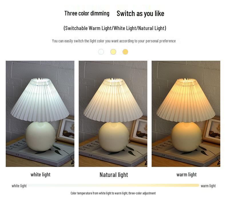 Retro Ceramic Pleated Table Lamp - Mid-Century Style for Bedroom or Wedding Decor