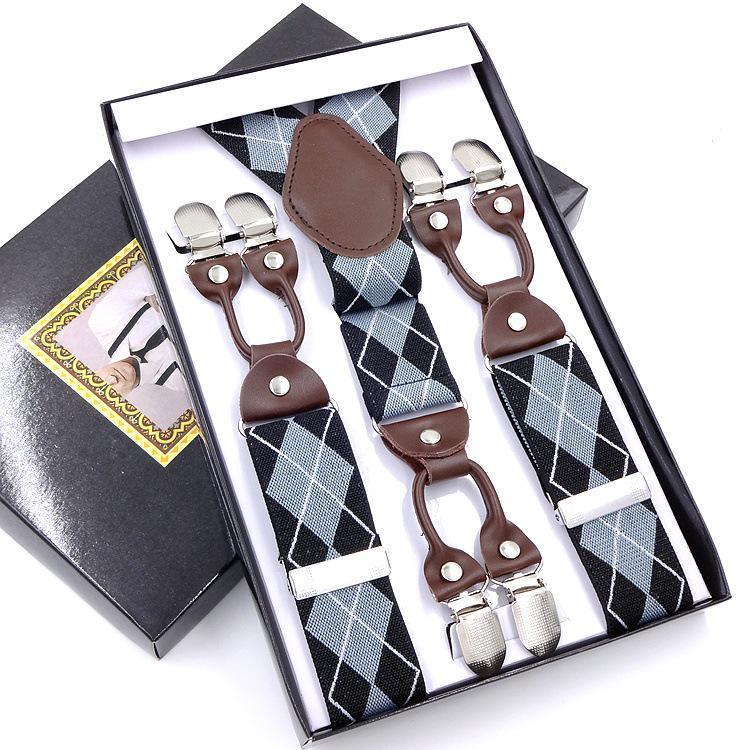 Men's Six-Clip Jacquard Wide Suspenders with Printed Webbing