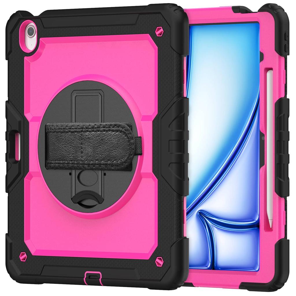 For iPad (A16) 11th Air 11 Air 13 M3 () - Heavy Duty Protective Cover with Screen Protector, Shoulder Strap & Pencil Holder
