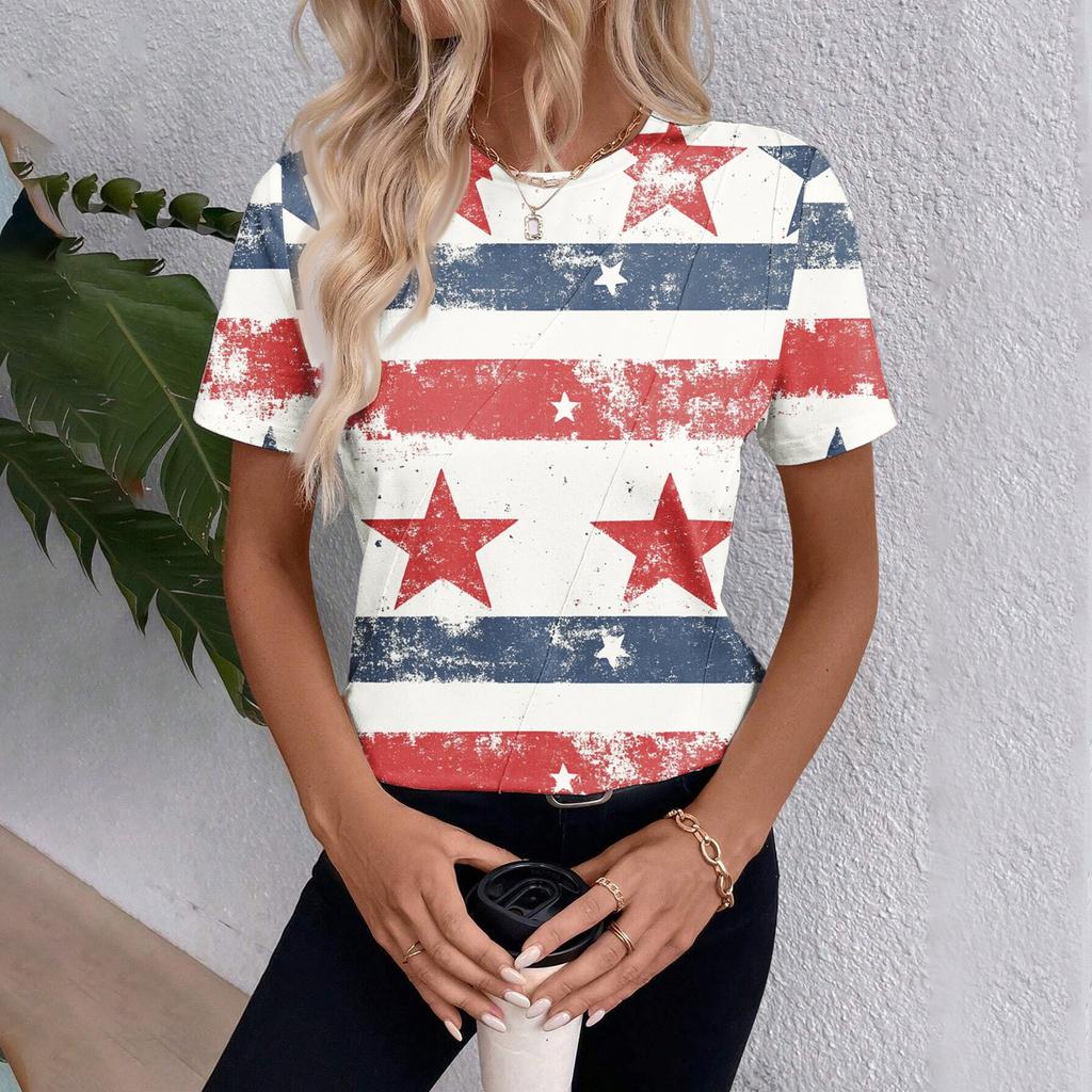 Damen Top mit Kurzarm und Unabhängigkeitstag-Print