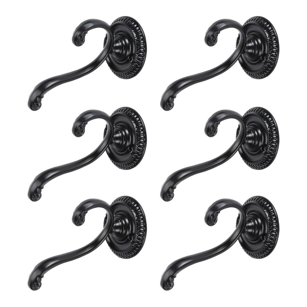 6 DB Kabát- és Kalaptartó Horog Cink Ötvözet Fekete Szín Falra Szerelhető 2 Ágas Retro Kabáthorog 26 Csavarral