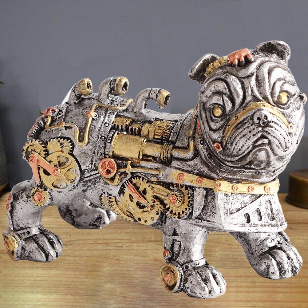 Mechanical Punk Dog Resin Crafts Steampunk Bulldog Dog Resin Statue Desktop Window Decoration Home