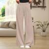 Yousheng Women Pants Elastic Mid-rise Wide-Leg Loose Style Long Pants Autumn Winter Ribbed Casual Trousers with Pockets