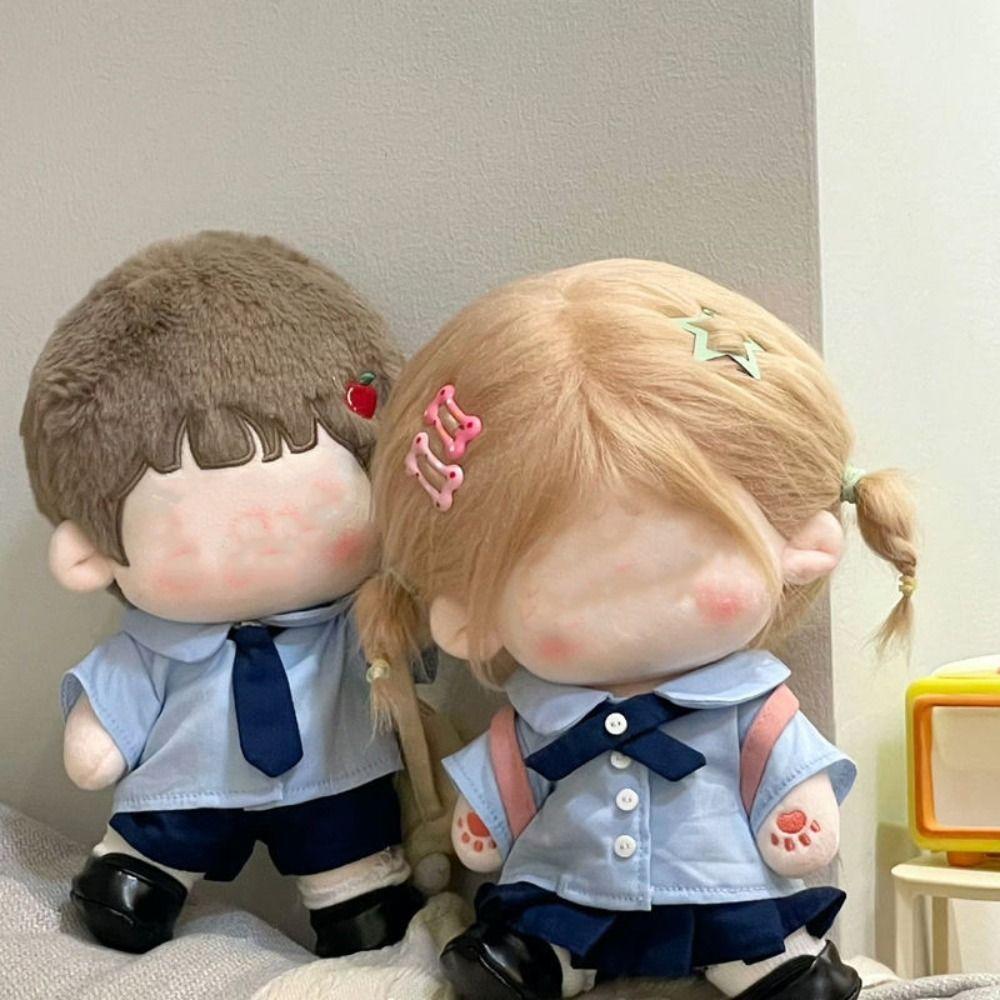 20CM Doll Clothes Suit Blue School Uniform Miniature Shirt Necktie Pants Set Changing Dress Game Playing House Cosplay Kids Toys