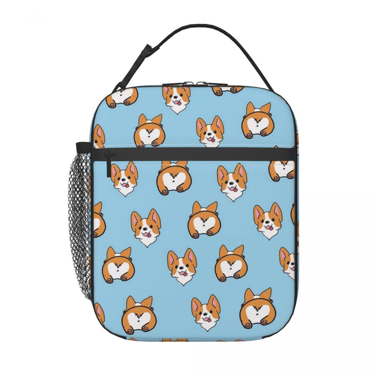 

Blue Corgi Pattern Insulated Lunch Bag for Kids School Cooler Thermal Food Box Tote Portable Lunch Boxes Container One Size