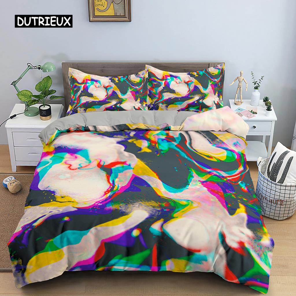Abstract Duvet Cover Set King Microfiber Blue Psychedelic Bedding Set 2/3 Pcs Queen Size Warped Space Theme Twin Comforter Cover