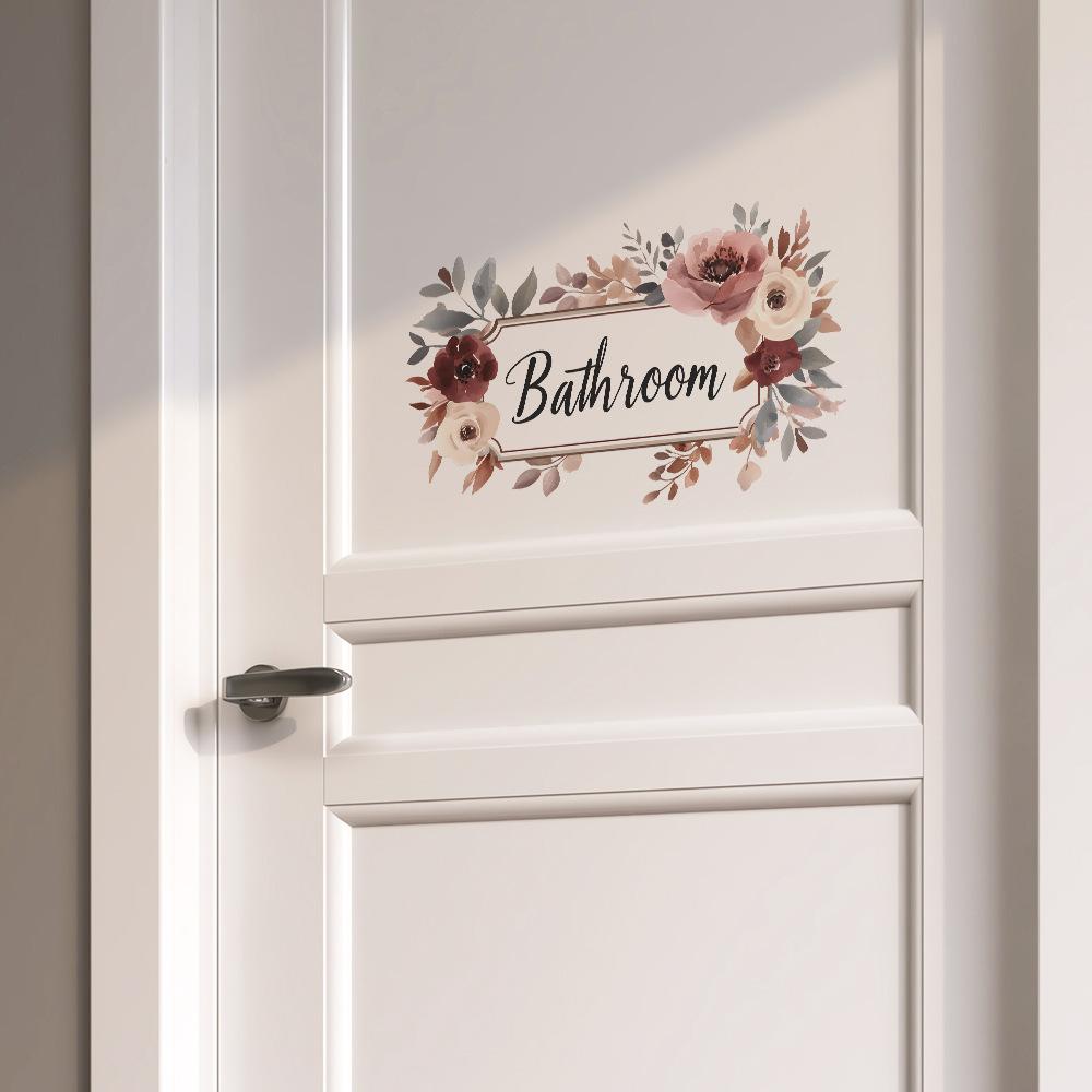 Kreativa blommiga engelska slogan badrum toalettdörr hemförsköningsklistermärken
