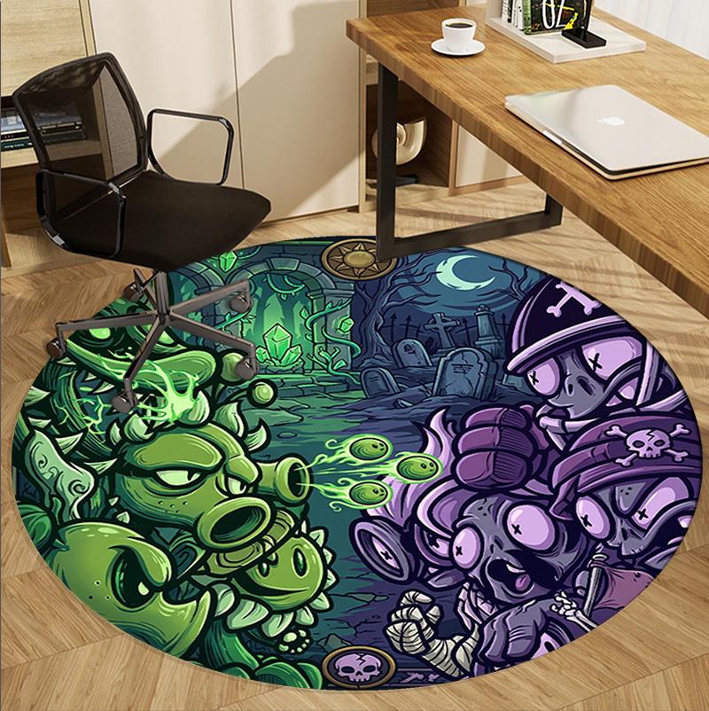 Plants VS Zombies Pattern Round Rug, Indoor/Outdoor Mat, for Picnic, Gameroom, Bedroom, Office, Living Room, Home Decor Carpet, Birthday Gift