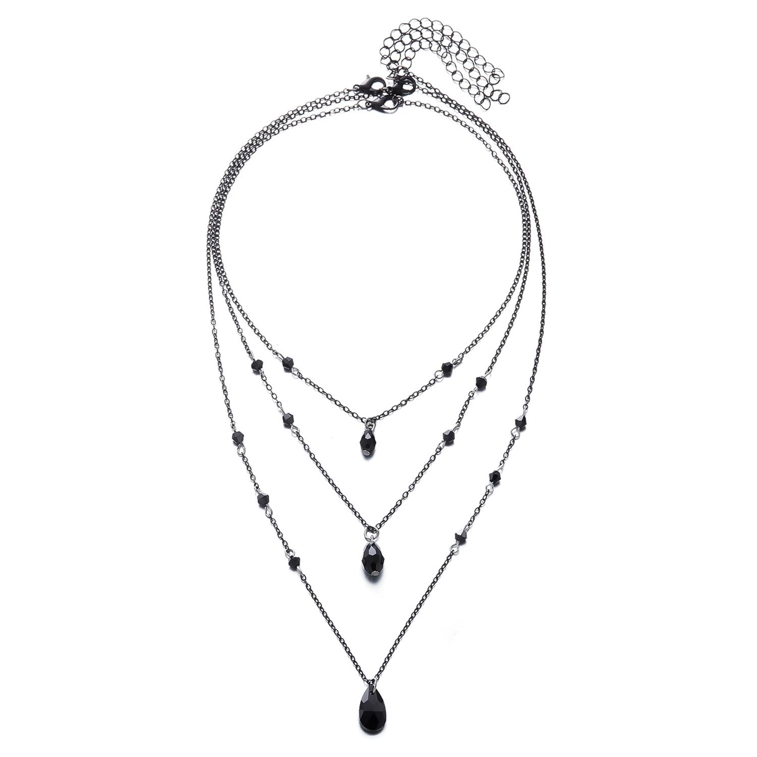 

Trendy Layered Black Chain w/Droplet Pendants Necklace for Women Charms Separable Chains Accessories on Neck Fashion Jewelry