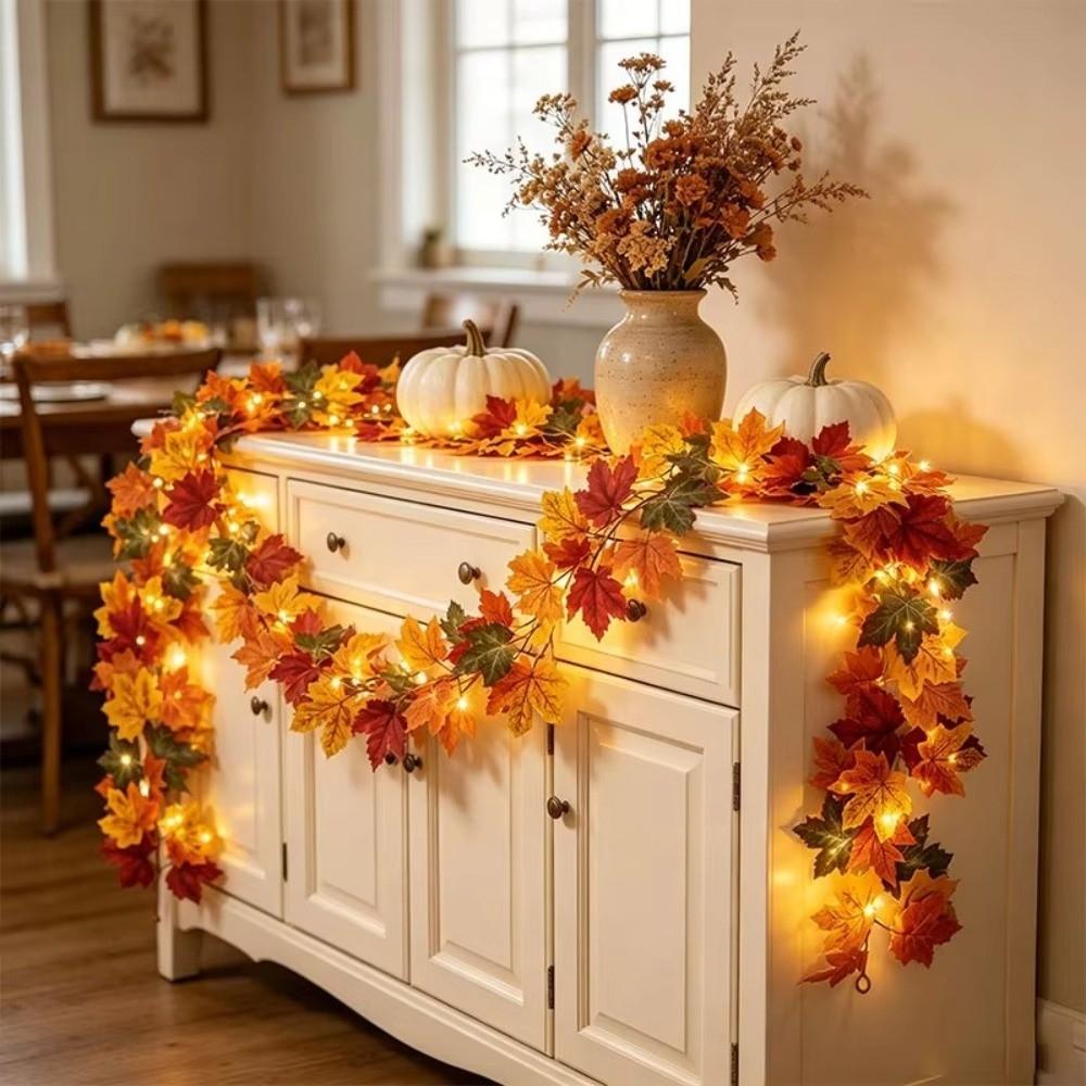 Realistic Autumn Leaf Hanging Vine Vibrant Faux Fall Leaves Strings  Harvest Season