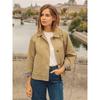 Women Lapel Collar Cropped Trench Jacket Single‑Breasted Long Sleeve Loose Casual Short Windbreaker Outerwear With Pockets