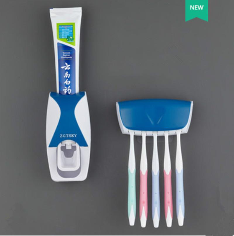 2PCS Automatic Toothpaste Dispenser Wall Mount Dust-proof Toothbrush Holder Wall Mount Bathroom Accessories Set Squeezer
